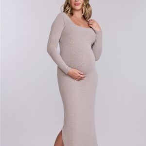 Motherhood Maternity Square Neck Rib Knit Long Sleeve Bodycon Maxi Dress